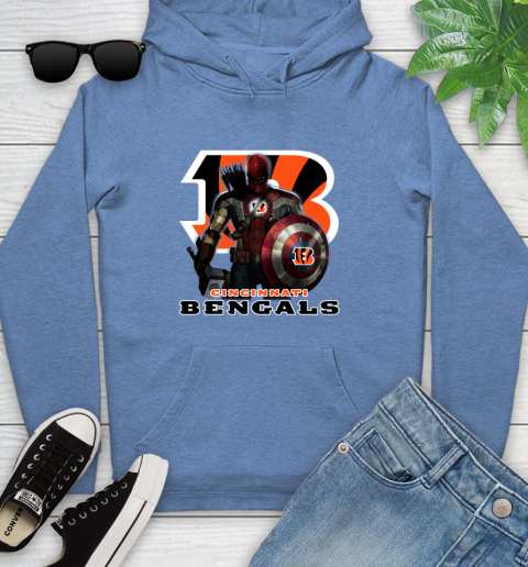 NFL Captain America Thor Spider Man Hawkeye Avengers Endgame Football Cincinnati Bengals Youth Hoodie 12