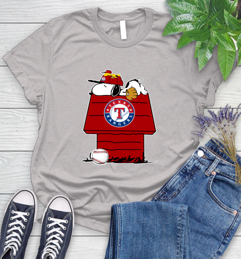 MLB Texas Rangers Snoopy Woodstock The Peanuts Movie Baseball T Shirt Women's T-Shirt 10