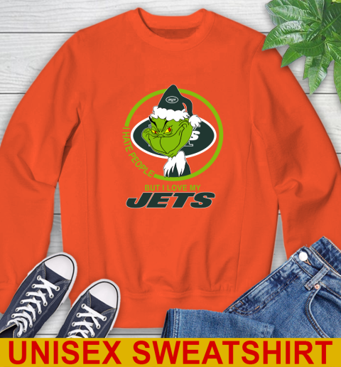 New York Jets NFL Christmas Grinch I Hate People But I Love My Favorite Football Team Sweatshirt 4