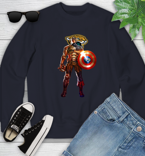 NFL Captain America Marvel Avengers Endgame Football Sports Jacksonville Jaguars Youth Sweatshirt 3