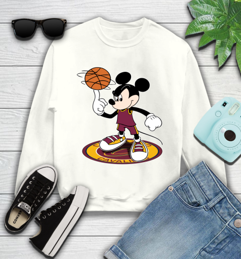 NBA Basketball Cleveland Cavaliers Cheerful Mickey Disney Shirt Youth Sweatshirt 2
