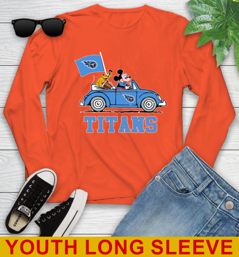NFL Football Tennessee Titans Pluto Mickey Driving Disney Shirt Youth Long Sleeve 4