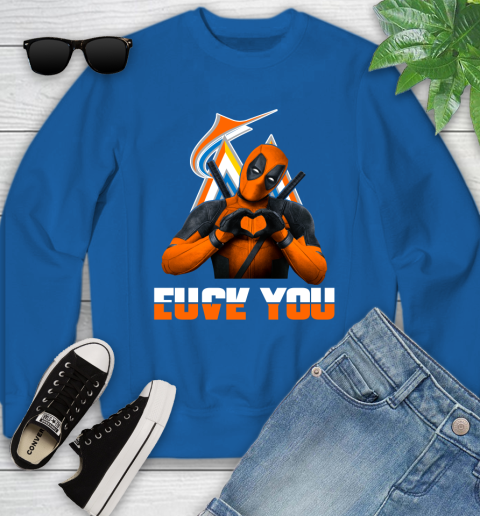 MLB Miami Marlins Deadpool Love You Fuck You Baseball Sports Youth Sweatshirt 7