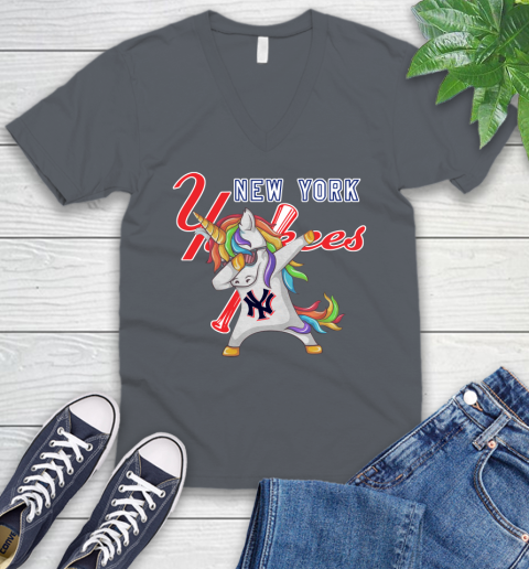New York Yankees MLB Baseball Funny Unicorn Dabbing Sports V-Neck T-Shirt 5