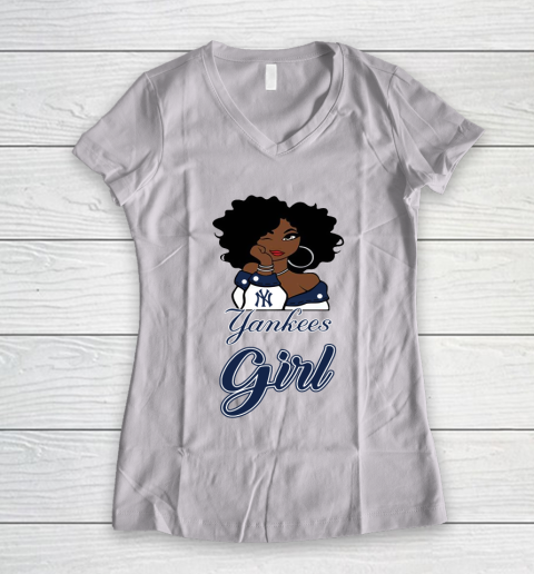 New York Yankeess Girl MLB Women's V-Neck T-Shirt 2