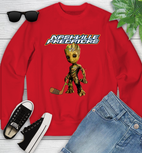 Nashville Predators NHL Hockey Groot Marvel Guardians Of The Galaxy Youth Sweatshirt 9