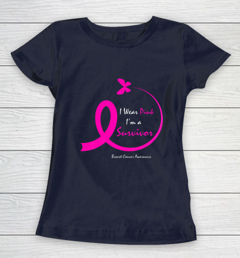Womens Butterfly I Wear Pink I m A Survivor Breast Cancer Awareness Women's T-Shirt 2