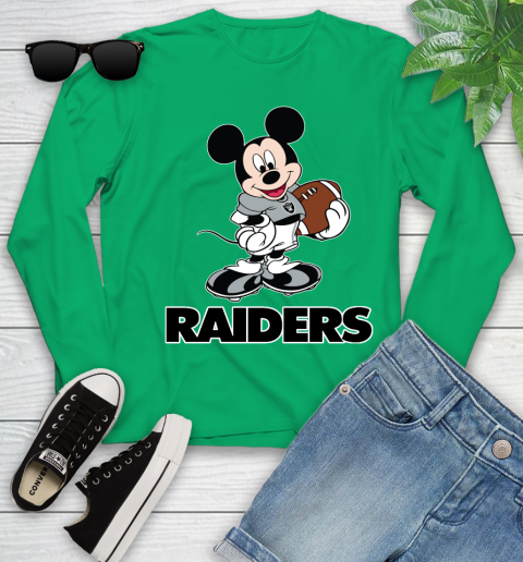 NFL Football Oakland Raiders Cheerful Mickey Mouse Shirt Youth Long Sleeve 6