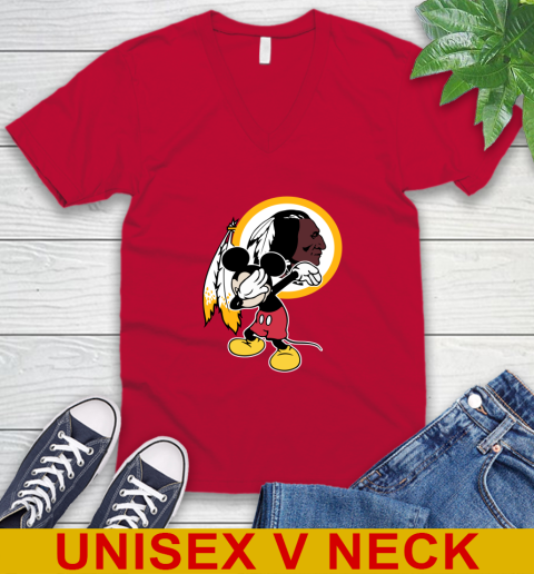 Washington Redskins NFL Football Dabbing Mickey Disney Sports V-Neck T-Shirt 7