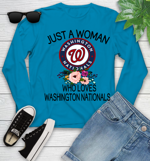 MLB Just A Woman Who Loves Washington Nationals Baseball Sports Youth Long Sleeve 5