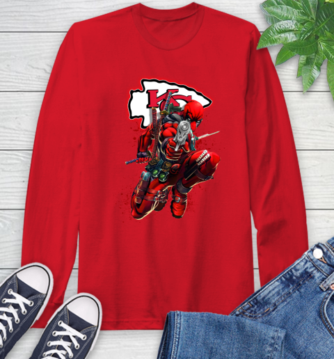 NFL Deadpool Marvel Comics Sports Football Kansas City Chiefs Long Sleeve T-Shirt 10