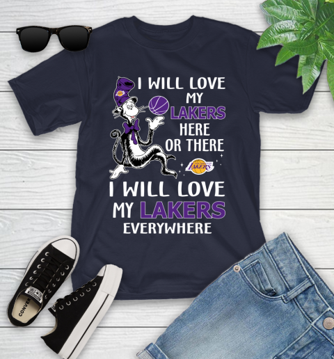 NBA Basketball Los Angeles Lakers I Will Love My Lakers Everywhere Dr Seuss Shirt Youth T-Shirt 2
