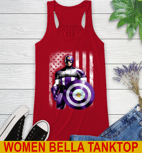 Los Angeles Lakers NBA Basketball Captain America Marvel Avengers American Flag Shirt Racerback Tank - Image 5