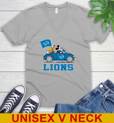 NFL Football Detroit Lions Pluto Mickey Driving Disney Shirt V-Neck T-Shirt 4