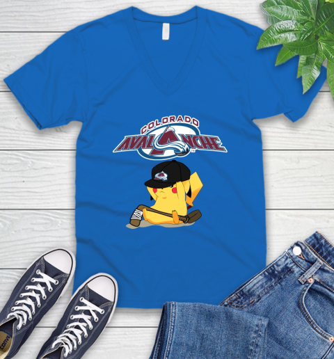NHL Pikachu Hockey Sports Colorado Avalanche V-Neck T-Shirt 6
