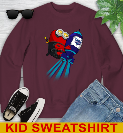 NBA Basketball Charlotte Hornets Deadpool Minion Marvel Shirt Youth Sweatshirt 4