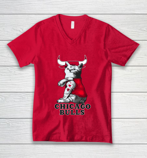 NBA Basketball My Cat Loves Chicago Bulls V-Neck T-Shirt 6