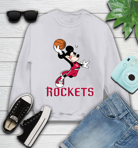 NBA Basketball Houston Rockets Cheerful Mickey Mouse Shirt Youth Sweatshirt 4