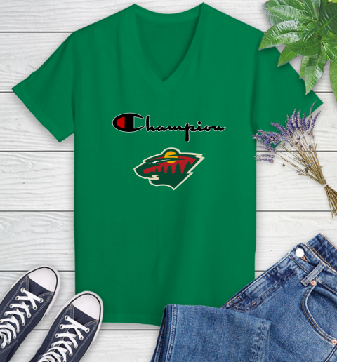 NHL Hockey Minnesota Wild Champion Shirt Women's V-Neck T-Shirt 4 NHL Hockey Minnesota Wild Champion Shirt Women's V-Neck T-Shirt - Image 4