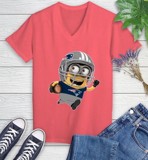 NFL New England Patriots Minions Disney Football Sports Women's V-Neck T-Shirt 6