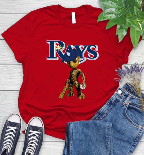 MLB Tampa Bay Rays Groot Guardians Of The Galaxy Baseball Women's T-Shirt 9