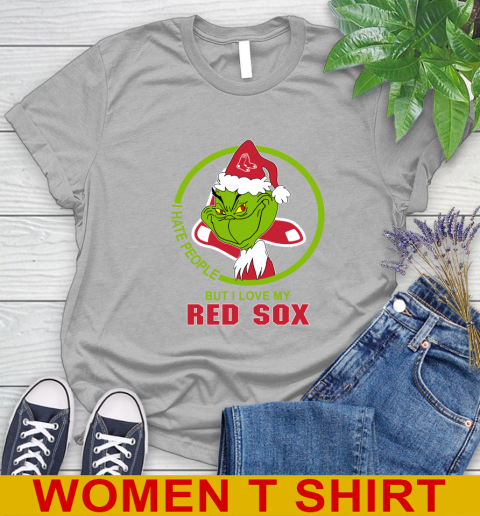 Boston Red Sox MLB Christmas Grinch I Hate People But I Love My Favorite Baseball Team Women's T-Shirt 5