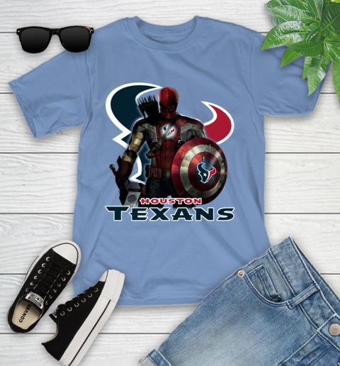 NFL Captain America Thor Spider Man Hawkeye Avengers Endgame Football Houston Texans Youth T-Shirt 11