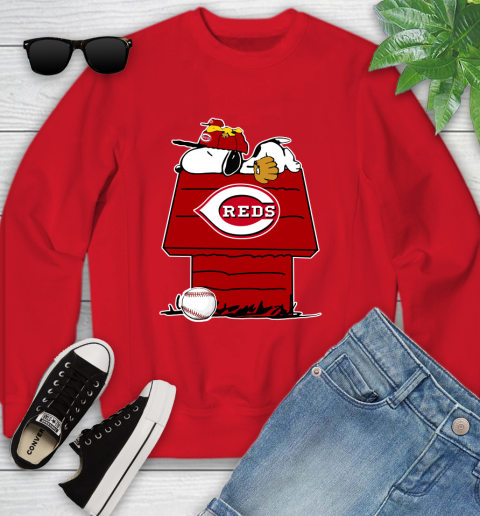 MLB Cincinnati Reds Snoopy Woodstock The Peanuts Movie Baseball T Shirt Youth Sweatshirt 9