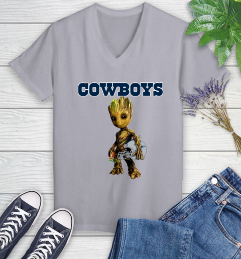 Dallas Cowboys NFL Football Groot Marvel Guardians Of The Galaxy Women's V-Neck T-Shirt 4