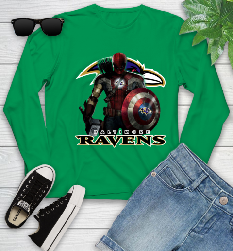 NFL Captain America Thor Spider Man Hawkeye Avengers Endgame Football Baltimore Ravens Youth Long Sleeve 6