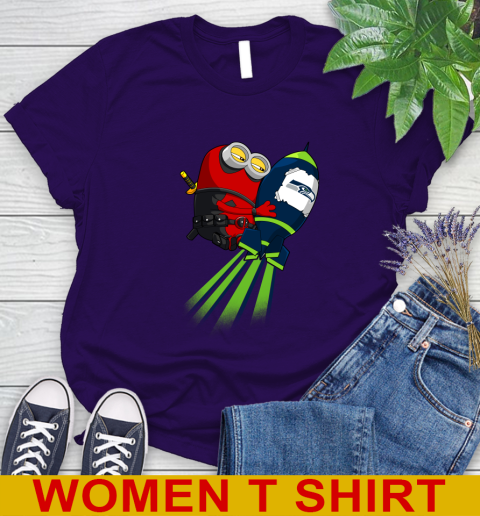 NFL Football Seattle Seahawks Deadpool Minion Marvel Shirt Women's T-Shirt 5 NFL Football Seattle Seahawks Deadpool Minion Marvel Shirt Women's T-Shirt - Image 5