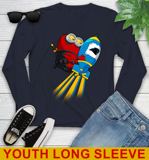 NFL Football Carolina Panthers Deadpool Minion Marvel Shirt Youth Long Sleeve 2