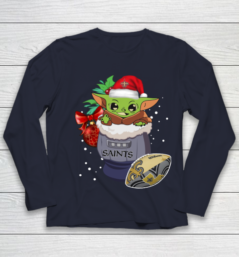 New Orleans Saints Christmas Baby Yoda Star Wars Funny Happy NFL Youth Long Sleeve 3
