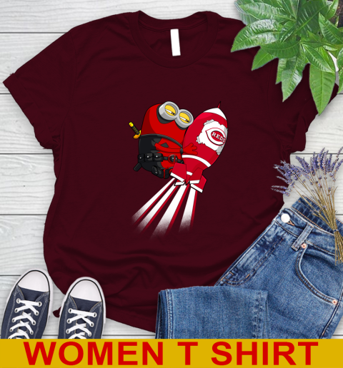 MLB Baseball Cincinnatim Reds Deadpool Minion Marvel Shirt Women's T-Shirt - Image 7
