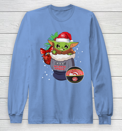 Atlanta Hawks Christmas Baby Yoda Star Wars Funny Happy NBA Long Sleeve T-Shirt 11