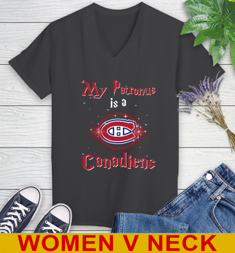 NHL Hockey Harry Potter My Patronus Is A Montreal Canadiens Women's V-Neck T-Shirt 8