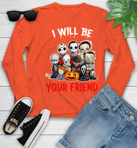 Halloween Horror Movie Characters Chibi I Will Be Your Friend Youth Long Sleeve 3