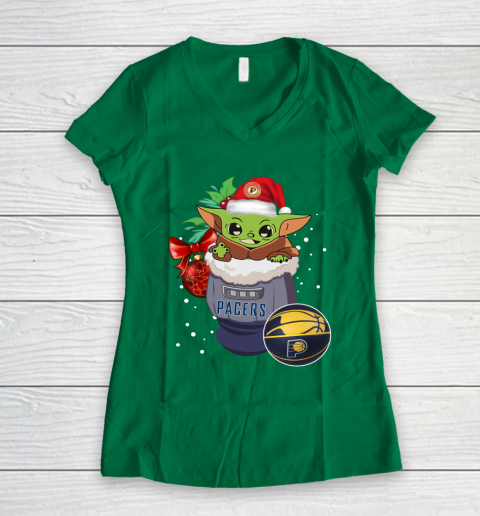 Indiana Pacers Christmas Baby Yoda Star Wars Funny Happy NBA Women's V-Neck T-Shirt 5