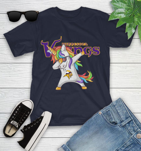 Minnesota Vikings NFL Football Funny Unicorn Dabbing Sports Youth T-Shirt 3