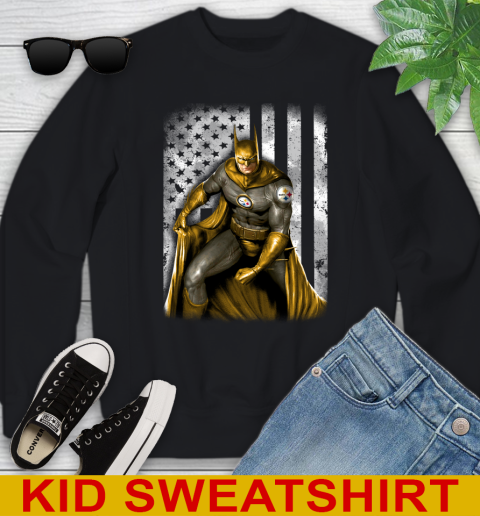 Pittsburgh Steelers NFL Football Batman DC American Flag Shirt Youth Sweatshirt