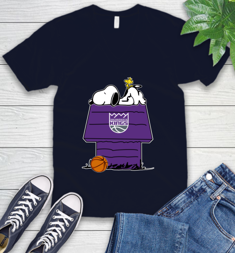 Sacramento Kings NBA Basketball Snoopy Woodstock The Peanuts Movie V-Neck T-Shirt 3