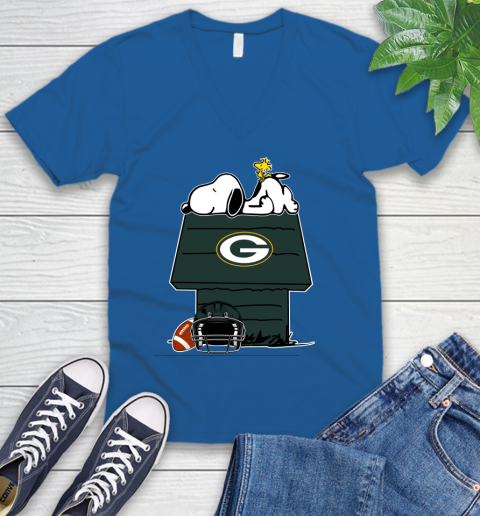 Green Bay Packers NFL Football Snoopy Woodstock The Peanuts Movie V-Neck T-Shirt 6