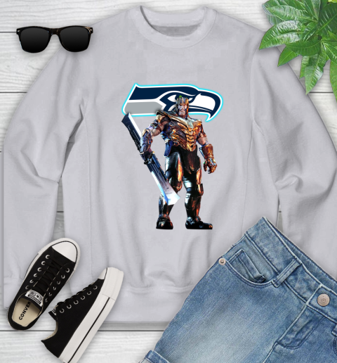 NFL Thanos Gauntlet Avengers Endgame Football Seattle Seahawks Youth Sweatshirt 4