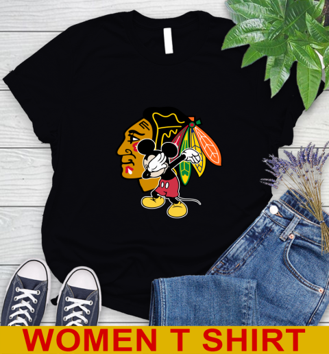 Chicago Blackhawks NHL Hockey Dabbing Mickey Disney Sports Women's T-Shirt 2