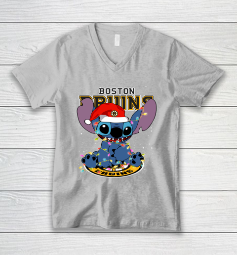 Boston Bruins NHL Hockey noel stitch Christmas V-Neck T-Shirt 2