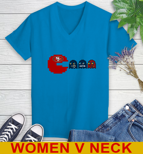 San Francisco 49ers NFL Football Pac Man Champion Women's V-Neck T-Shirt 8