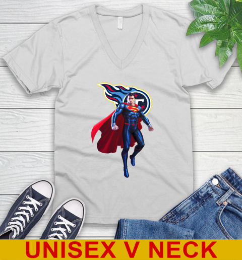 NFL Superman DC Sports Football Tennessee Titans V-Neck T-Shirt