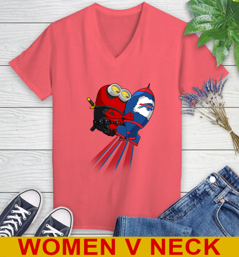 NFL Football Buffalo Bills Deadpool Minion Marvel Shirt Women's V-Neck T-Shirt 6