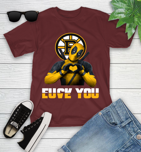 NHL Boston Bruins Deadpool Love You Fuck You Hockey Sports Youth T-Shirt 29