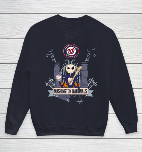 MLB Washington Nationals Baseball Jack Skellington Halloween Youth Sweatshirt 2